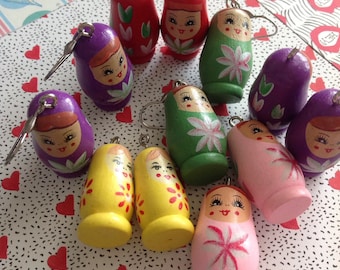 Wooden Russian Doll Russian Doll Earrings Matryoshka Earrings Babushka Earrings Folk Doll Earrings Hand Painted Babushka Doll Earrings