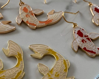 Koi Carp Earrings Japanese Fish Japanese Earrings Fish Earrings Aquatic Earrings Blue Fish Earrings Red Fish Earrings Yellow Fish Earrings