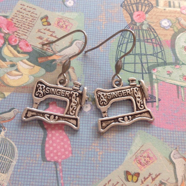 Old Sewing Machine Singer Sewing Sewing Machine Antique Singer Seamstress Earrings I Love Sewing Sewing Charm Embroidery Earrings