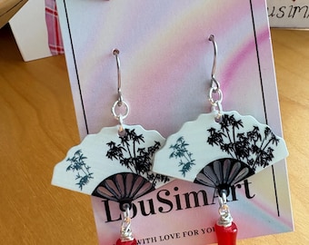 Japanese Fan Earrings Handmade Earrings Oriental Fan Earrings Dangle Earrings Japanese Inspired Chinese Fan Chinese Earrings Oriental Fan