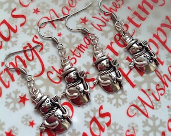 Silver Earrings Frosty The Snowman Christmas Gift Snowman Earrings Snowman Jewellery Festive Snowman Frosty Earrings Silver Snowman