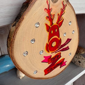 Reindeer ornament Christmas Decor Festive Home Decor Rudolf Painted Log Slice Christmas Wall Hanging Christmas Tree Decor image 14