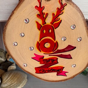 Reindeer ornament Christmas Decor Festive Home Decor Rudolf Painted Log Slice Christmas Wall Hanging Christmas Tree Decor image 16