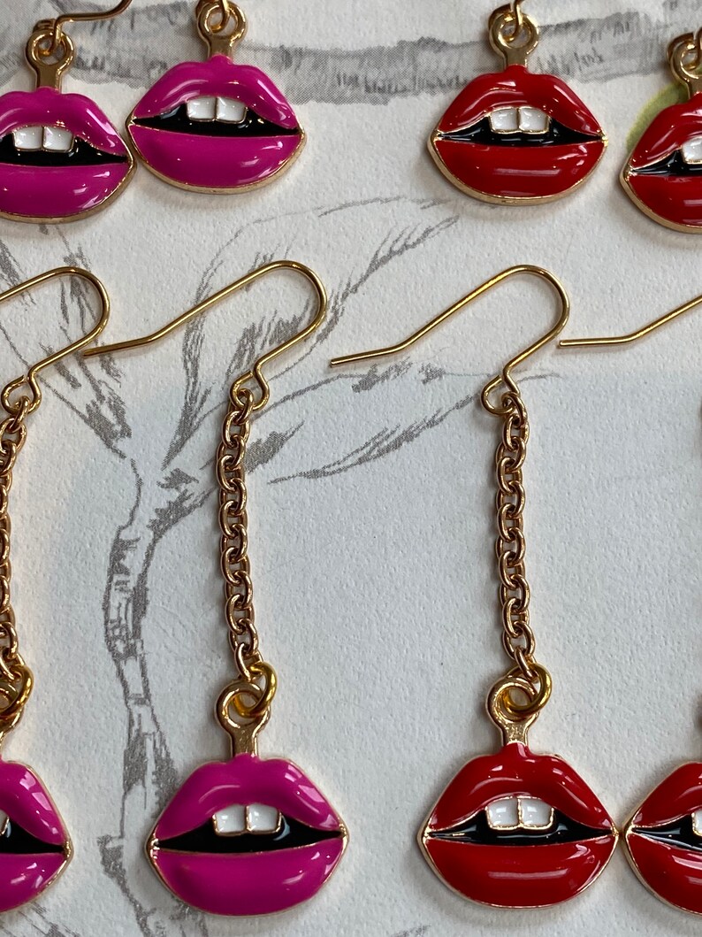 Red Lips Pink Lips White Teeth Mouth Earring Lips Earrings Etsy