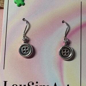 Button Earrings Button Jewellery Silver Plate Button Tiny Button Sewing Earrings Button Charm Button Theme Small Button Sewing Jewellery image 3