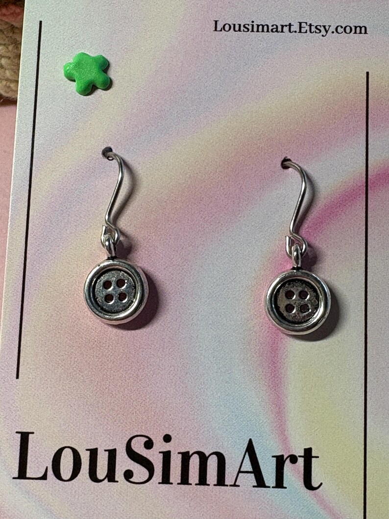 Button Earrings Button Jewellery Silver Plate Button Tiny Button Sewing Earrings Button Charm Button Theme Small Button Sewing Jewellery image 3