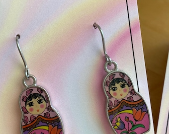 Brincos de Matryoshka, Joias de Babushka, Boneca Russa Rosa, Boneca Russa Vermelha, Boneca Russa Azul, Joias de Boneca Folclórica