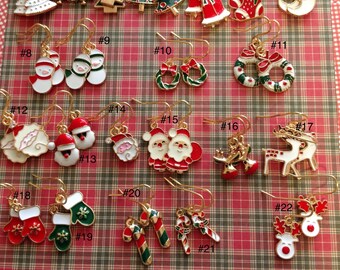 Christmas Earrings Father Christmas Rudolf Reindeer Candy Canes Christmas Wreath Festive Earring Santa Clause Tis The Season Enamel Earrings
