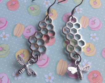 Waben Ohrringe Silber Waben Sechseckige Ohrringe Bienenwachs Ohrringe Wachszelle Ohrringe Ernte Ohrringe Biene Produkt Biene Ohrringe