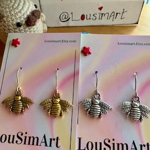 Bee Earrings Buzzy Bee Pollen Hunter Busy Bee Flower Friend Bug Earrings Gods Creator Bee Jewellery Buzzy Earrings Honey Bee