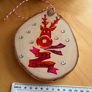 Reindeer ornament Christmas Decor Festive Home Decor Rudolf Painted Log Slice Christmas Wall Hanging Christmas Tree Decor image 11