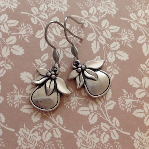 Pear Earrings Fruit Earrings Apples And Pears Silver Pear Garden Earrings Fresh Fruit Earrings Pear Jewellery Pear Accessory Fruit Charm