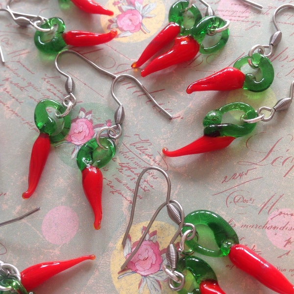 Verre Piment Piment Rouge Piment Rouge Piment Mexicain Scotch Bonnet Verre Piment Légumes Épicés Boucles D'oreilles Boucles D'oreilles En Verre