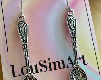 Spoon Earrings Engraved Spoon Cutlery Earrings Cutlery Jewellery Silver Spoon Ladle Earrings Utensils Earrings Kitchen Earrings