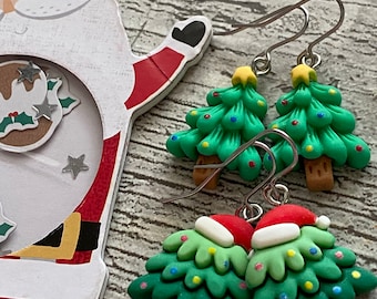 Christmas Tree Festive Earrings Festive Tree Tree Earrings Decorated Tree Little Tree Earrings Resin Earrings Resin Tree Green Earrings