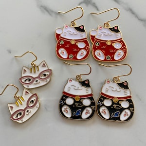 Gato da Sorte Maneki Neko Gato Acenando Gato Chinês Bobtail Japonês Brincos de Gato da Boa Sorte
