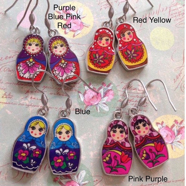 Russian Doll Earrings Matryoshka Earrings Babushka Jewellery Pink Russian Doll Red Russian Doll Blue Russian Doll Folk Doll Jewellery