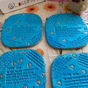 Cup Coaster Set Of Two Clay Coasters Love Coaster Words Coaster Handmade Gift Airdry Clay Blue Coasters New Home Wedding Gift Birthday Gift