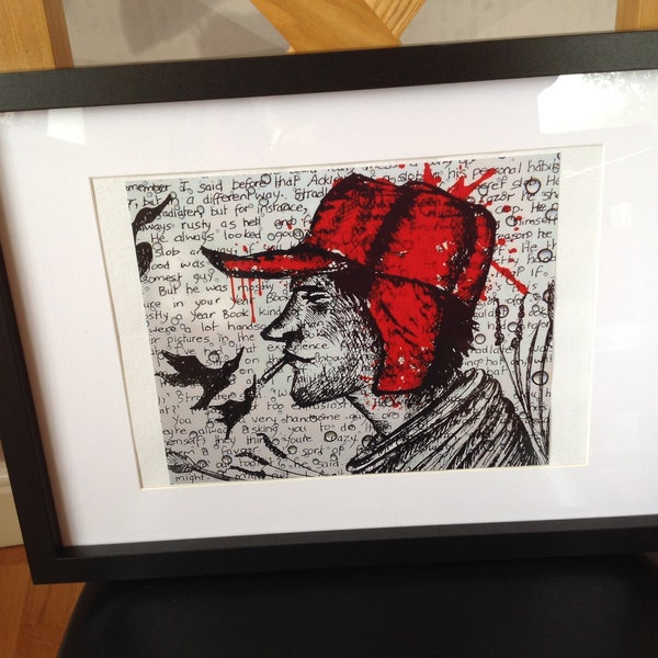 Holden Caulfield Catcher In The Rye Salinger Print Holden Print Caulfield Print Caulfield Art Holden Caulfield Art Red Hat Art Trapper Hat