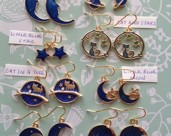 Space Earrings Blue Planet Earrings Cat Earrings Moon And Stars Little Blue Moon Big Blue Moon Solar System Galaxy Earrings Planet Earrings