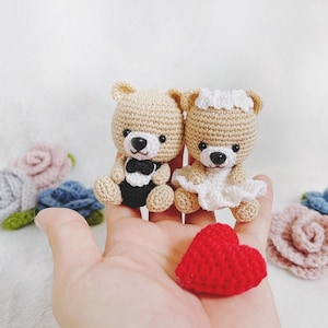 Cake Toppers - Cake Topper nuziale a forma di orso - Cake Topper a forma di orso - Cake Topper nuziale - Cake Topper sposa e sposo - Cake Topper all'uncinetto