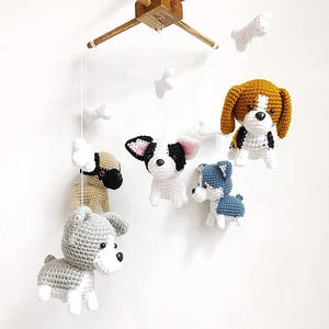 Cute Puppy Crochet Baby Mobile, Dog baby mobile, Beagle, siberian husky, Pug, Chihuahua, Bull dog, Nursery Decor, Baby gift