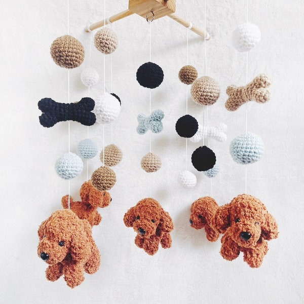 Brown Goldendoodle Crochet Baby Mobile, Dog baby mobile, Nursery decor, Dog crochet mobile, Puppy baby mobile, Baby Shower Gift