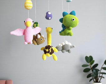 Móvil de dinosaurio de ganchillo para bebé: Decoración de cuna de Parque Jurásico