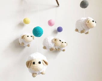 Crochet Baby mobile - Colorful Ball & Sheep baby mobile,Crib mobile, nursery decor,Sheep crochet mobile, Sheep crochet mobile