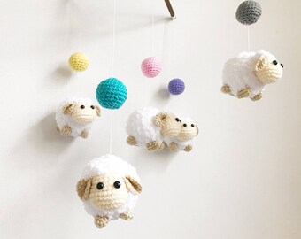 Crochet Baby mobile - Colorful Ball & Sheep baby mobile,Crib mobile, nursery decor,Sheep crochet mobile, Sheep crochet mobile