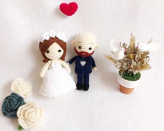 Wedding Topper Cake - Crochet Character Bride and Groom - Cake Topper - Crochet Cake Topper - Wedding gift, Personalized Wedding Doll