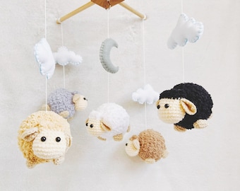 Sheep baby mobile, Crochet sheep mobile, Sheep mobile, crochet mobile, Nursery decor, Gift, Baby gift, Crochet amigurumi, crochet mobile