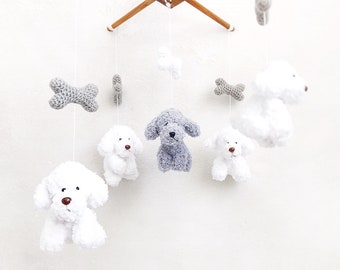 Poodle Puppy Crochet Baby Mobile, Dog baby mobile,Puppies, Nursery Decor, Baby gift