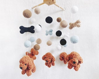 Brown Goldendoodle Crochet Baby Mobile, Dog baby mobile, Nursery decor, Dog crochet mobile, Puppy baby mobile, Baby Shower Gift