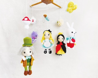 Baby mobile - Alice in wonderland crochet, Crib mobile, Nursery decor, Baby gift, Handmade baby mobile, Baby crib mobile Amigurumi