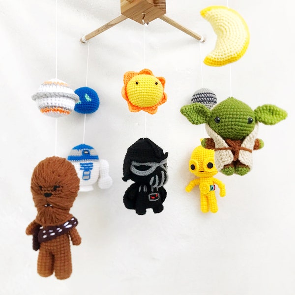 Star wars Baby Mobile , Outer space baby mobile, Yoda, Robot, Darth Vador crochet mobile, Baby Crib Mobile, Nursery mobile