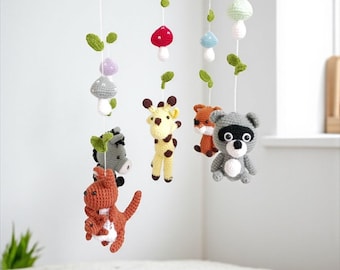 Crochet Woodland Animal Mobile: Raccoon, Fox, Giraffe