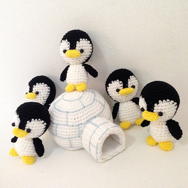 Pingüinos e iglú en el Polo Norte Amigurumi, decoración infantiles, pingüino amigurumi, pingüino de ganchillo, hecho a mano crochet animal, regalo, dolly