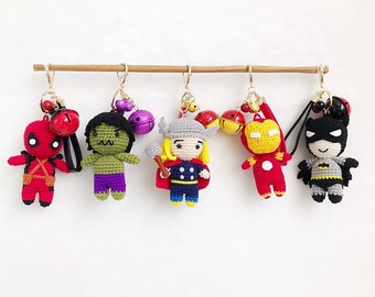 Super Hero Key ring Crochet,  Super Hero Amigurumi, Crochet Super Hero, Handmade crochet Key chain, Cartoon Key ring