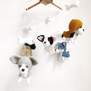 Cute Puppy Crochet Baby Mobile, Dog baby mobile, Beagle, siberian husky, Pug, Chihuahua, Bull dog, Nursery Decor, Baby gift image 10