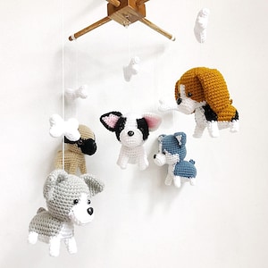 Cute Puppy Crochet Baby Mobile, Dog baby mobile, Beagle, siberian husky, Pug, Chihuahua, Bull dog, Nursery Decor, Baby gift image 9