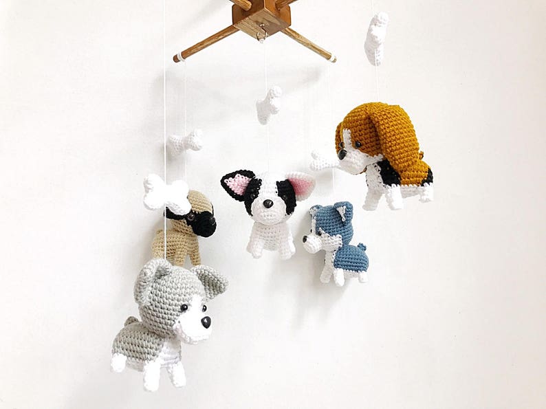 Cute Puppy Crochet Baby Mobile, Dog baby mobile, Beagle, siberian husky, Pug, Chihuahua, Bull dog, Nursery Decor, Baby gift image 9