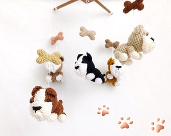 Bulldog Puppy Crochet Baby Mobile, Dog baby mobile, Nursery decor,Dog crochet mobile, Bulldog baby mobile, Baby Shower Gift, Nursery mobile