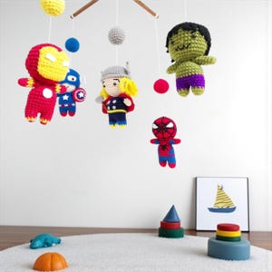 Crochet Baby Mobile Super Hero Set 2, Hero baby mobile,  Baby Crib Mobile, Nursery mobile