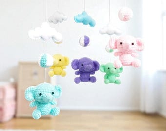 Crochet Elephant Baby Mobile: Colorful Amigurumi Nursery Decor