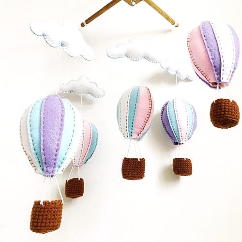 Pastel Blue and Grey Hot Air Balloons Baby Mobile Baby Etsy