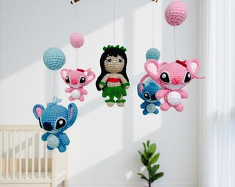 Lilo and Stitch Baby Mobile: Crochet Amigurumi Nursery Decor