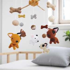 Bull teria puppies Crochet Baby Mobile, Dog baby mobile, Nursery decor, Dog crochet mobile, Puppy baby mobile, Baby Shower Gift
