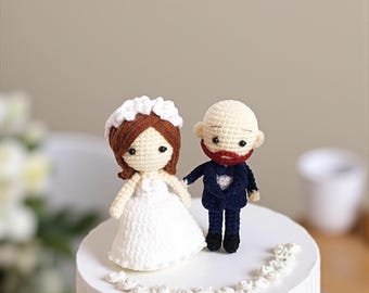 Crochet Bride and Groom Cake Topper: Handmade Wedding Decoration