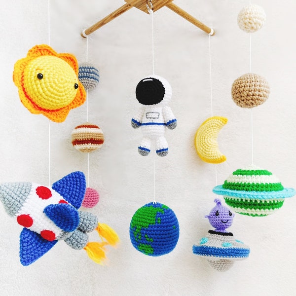 Space Baby Mobile , Outer space baby mobile, Nursery space mobile, crochet mobile,  Baby Crib Mobile, Nursery mobile